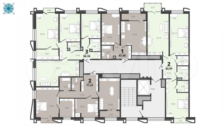 2-к. квартира, 77,4 м², 10/19 эт.