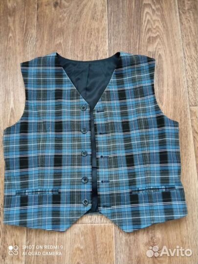 Жилетка школьная серо-голубая клетка Алина