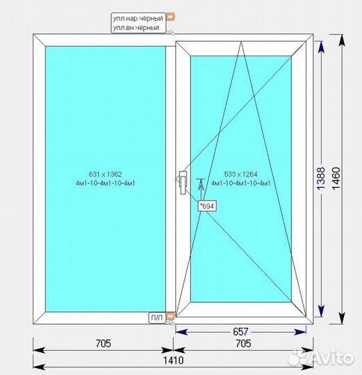 Окно Пластиковое Rehau 1410*1460