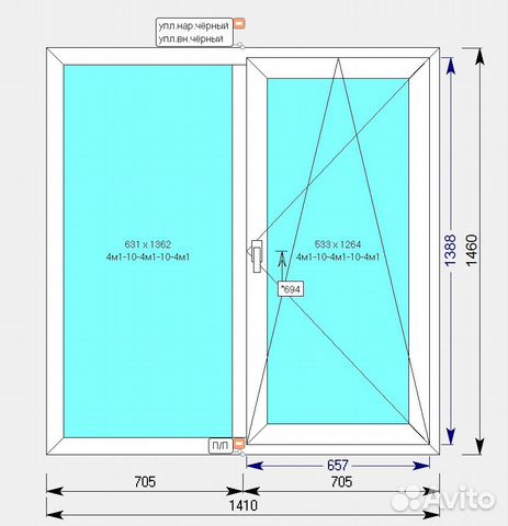 Окно Пластиковое Rehau 1410*1460