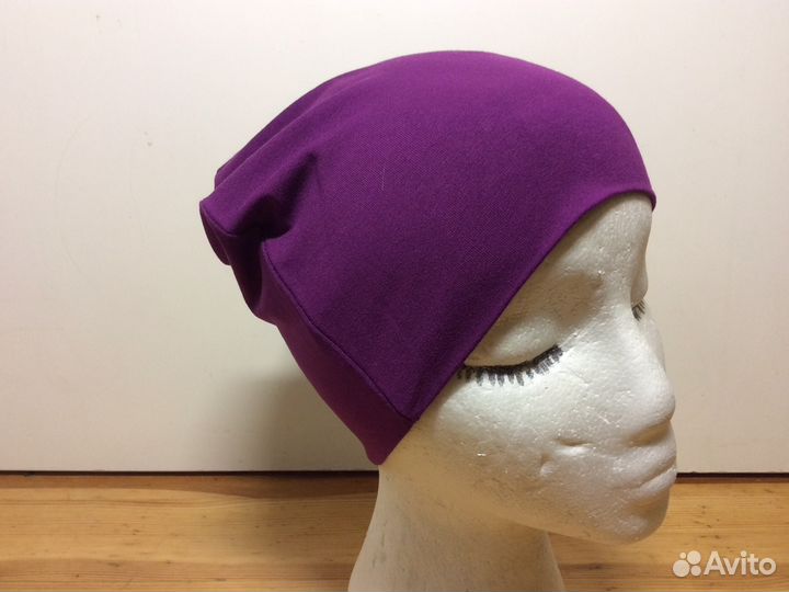 Стильная летняя шапочка-бини сливового цвета №23