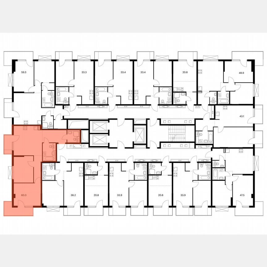 2-к. квартира, 60,3 м², 4/19 эт.