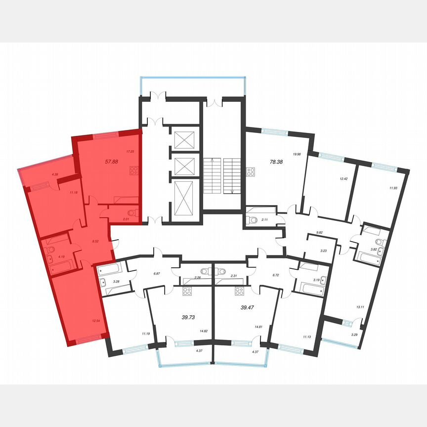 2-к. квартира, 60,1 м², 12/22 эт.