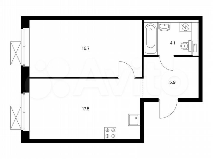 1-к. квартира, 44,2 м², 17/17 эт.