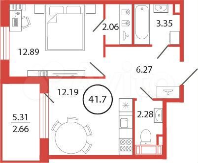 1-к. квартира, 41,7 м², 3/12 эт.