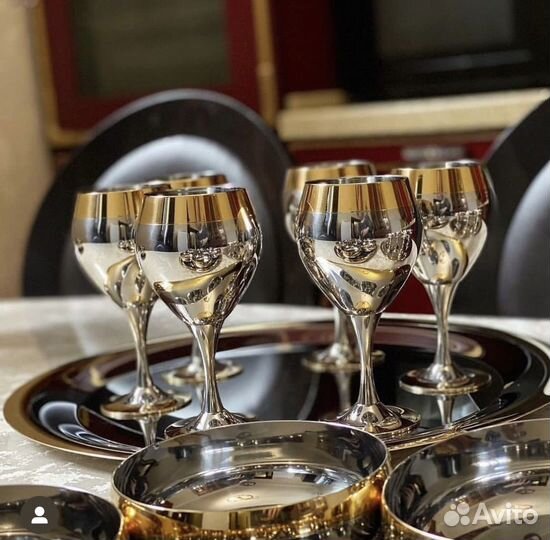 Бокалы с блюдцами zepter принц с золотом