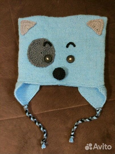 Детская вязаная Шапка-Пёс новая