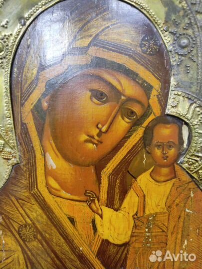 Старинная икона Казанская Божья матерь 19 век