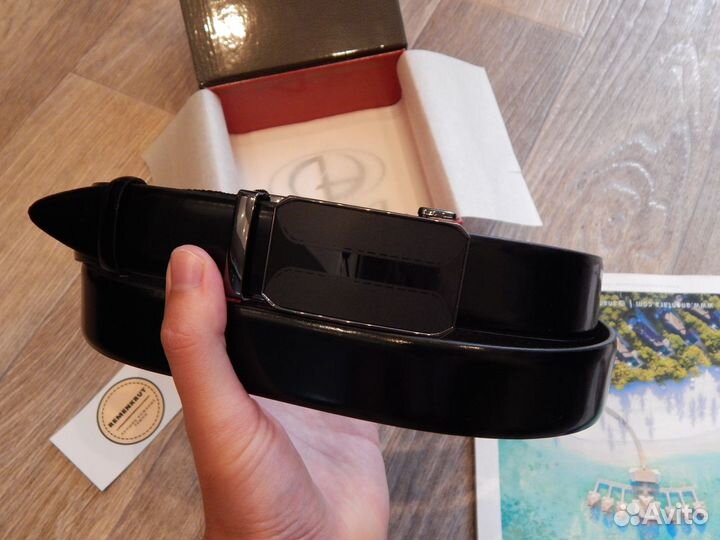 Ремень мужской черный из натуральной кожи брючный