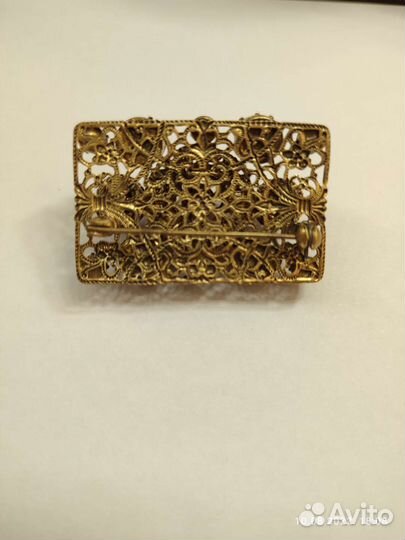 Брошь винтажная+Натуральный янтарь