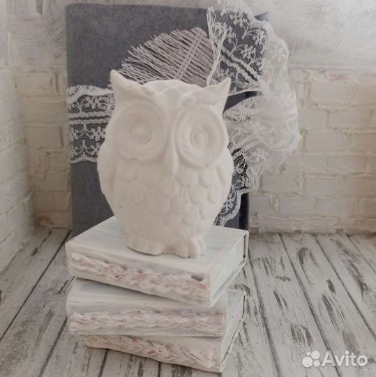 Сова белая статуэтка из гипса для разукрашивания