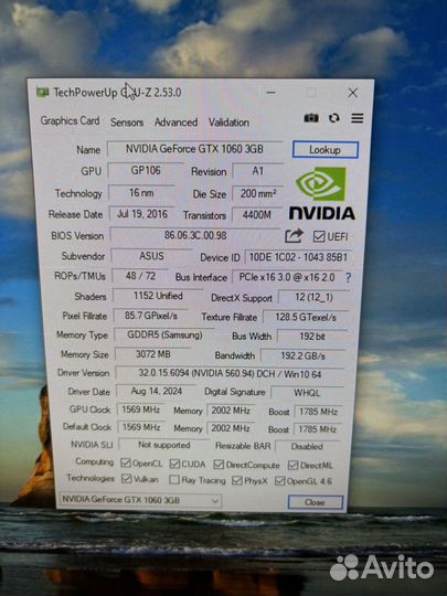 Игровая видеокарта GeForce GTX 1060