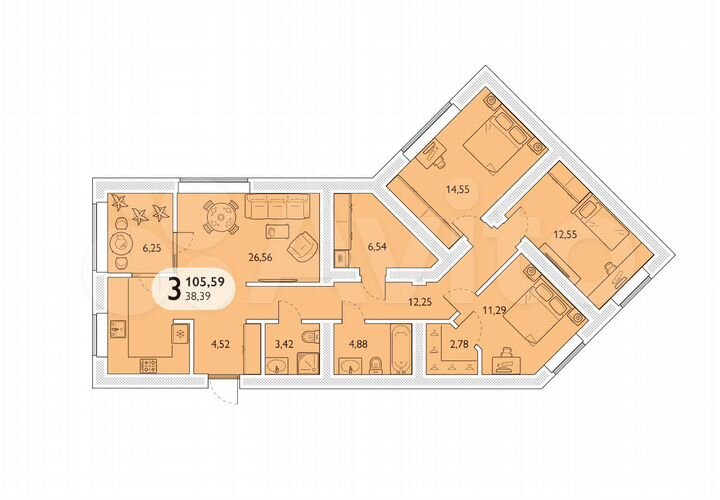 3-к. квартира, 105,6 м², 13/15 эт.