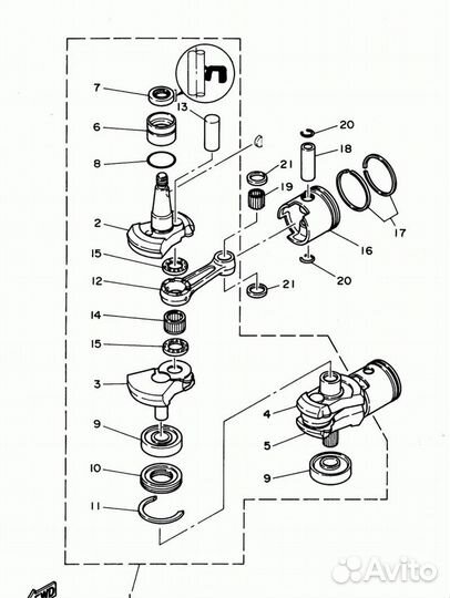 Коленвал Yamaha (Ямаха) и аналоги 30 л.с 2 такта