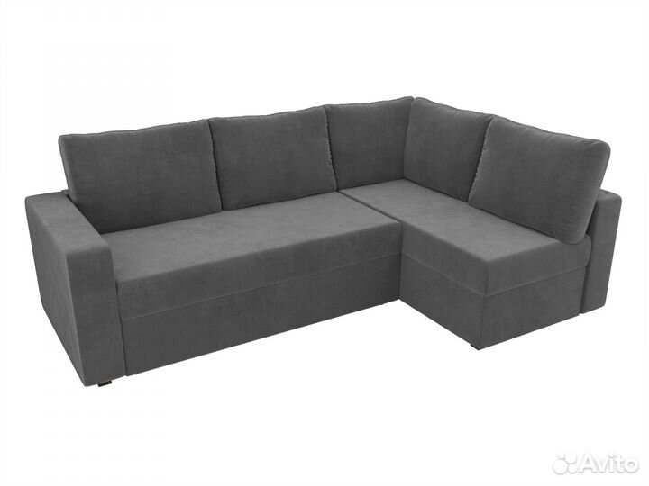 Диван угловой Оливер правый угол, велюр, серый