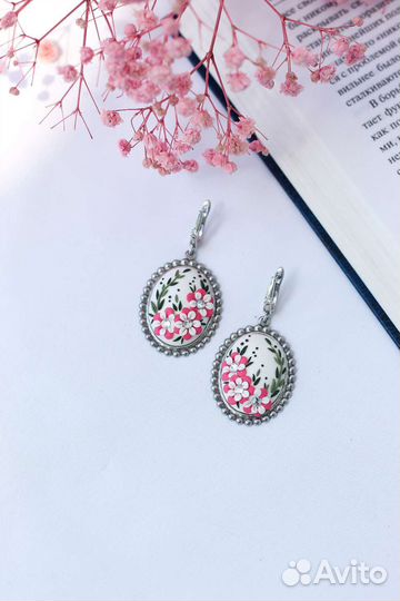Серьги ручной работы из полимерной глины с цветами