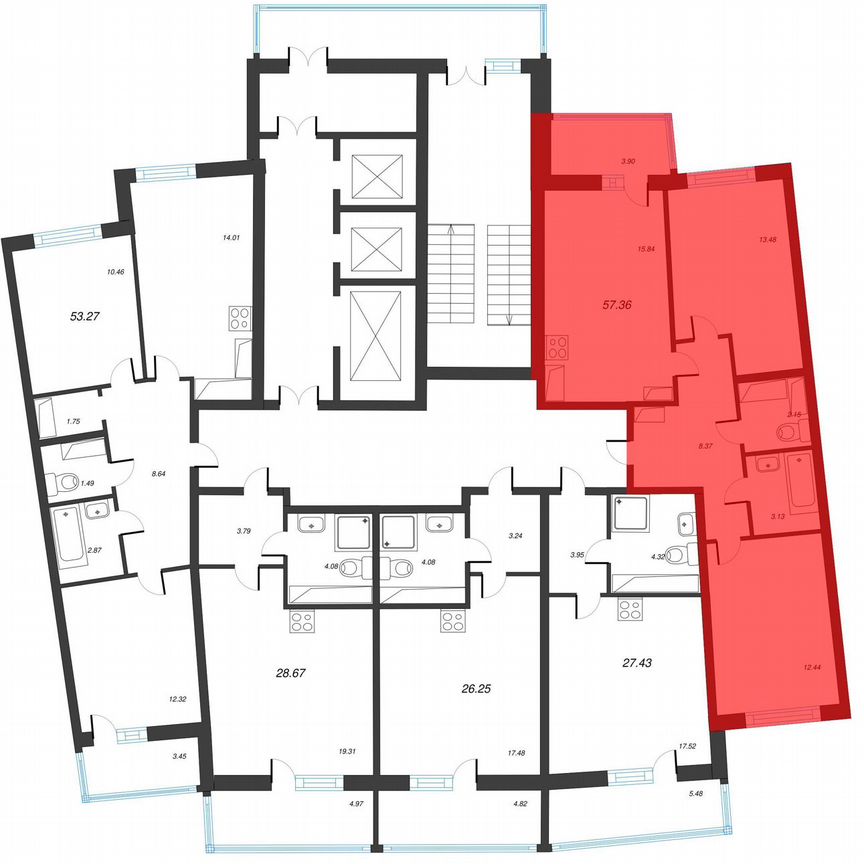 2-к. квартира, 59,3 м², 16/22 эт.