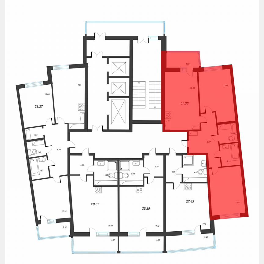 2-к. квартира, 59,3 м², 16/22 эт.