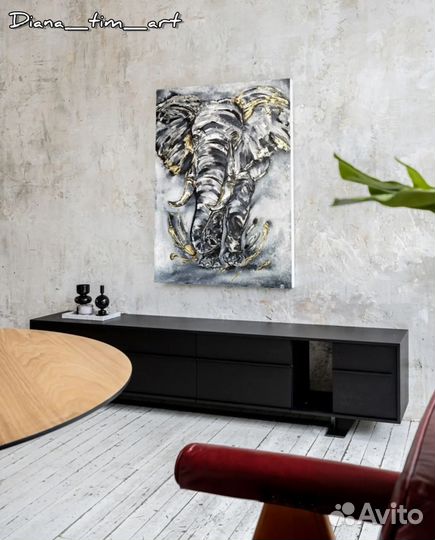 Картина лофт на холсте живопись Слон