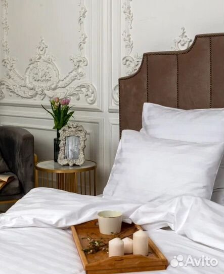 Постельное белье страйп сатин евро белое