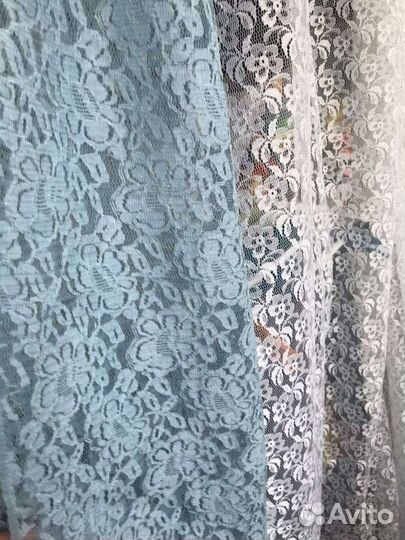 Отрез ткани Гипюр голубого и белого цвета