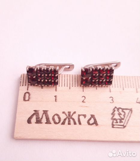 Винтажные серьги с чешскими гранатами серебро