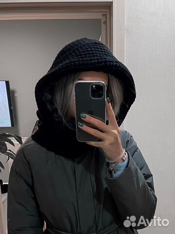 Вязаный теплый капюшон с мехом