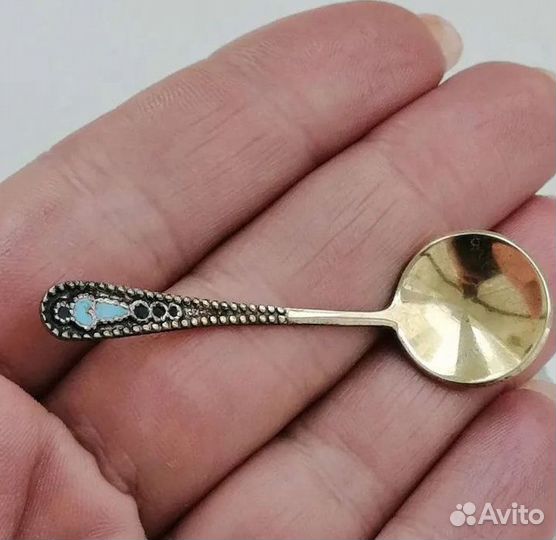 Ложечка для соли. позолота эмаль