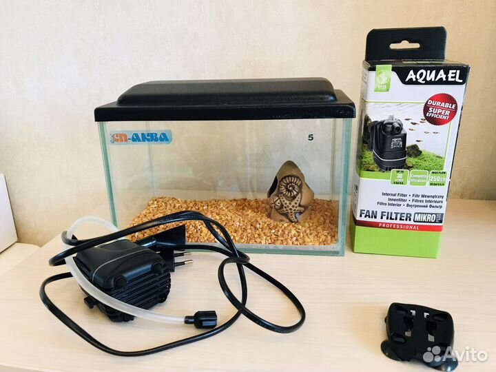 Фильтр и Аквариум прям-й с крышкой, 5 литров