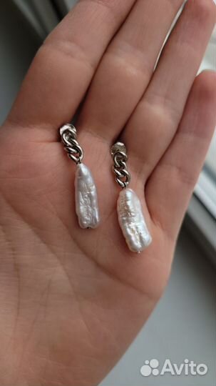 Серебряные серьги с барочным жемчугом