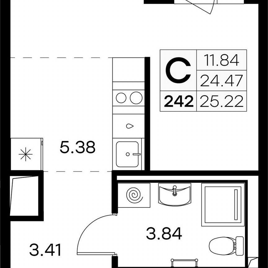 Квартира-студия, 25,2 м², 8/9 эт.