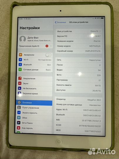 Планшет iPad air a1475 64 GB + sim