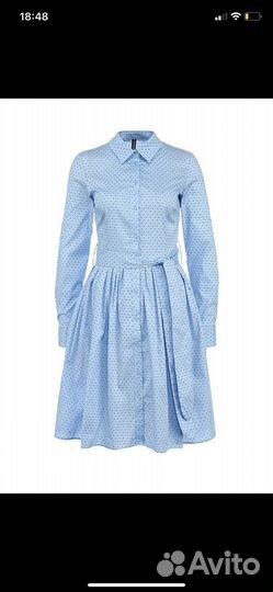 Голубое платье в горошек
