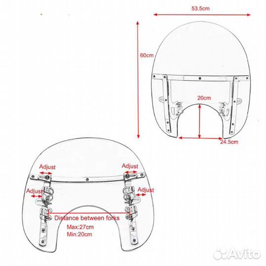 Стекло на мотоцикл с креплением на вилку