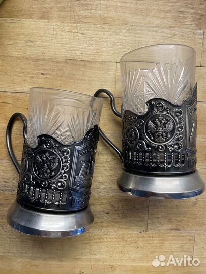 Подстаканники с хрустальными стаканами