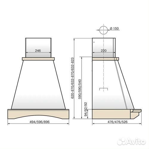 Вытяжка каминная Elikor Ротонда 60П-650-П3Л бежевы