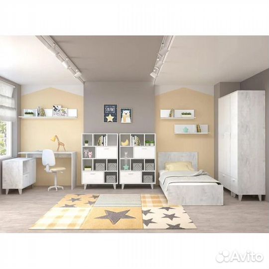 Полка Эго Пл-2 бетон светлый / белый глянец