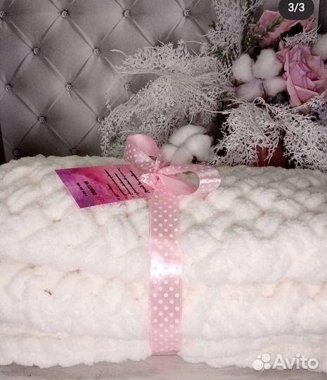 Вязаный плед детский плюшевый