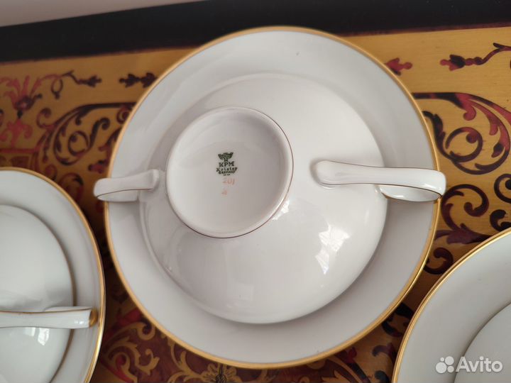 Три суповые чашки с тарелками Германия KPM