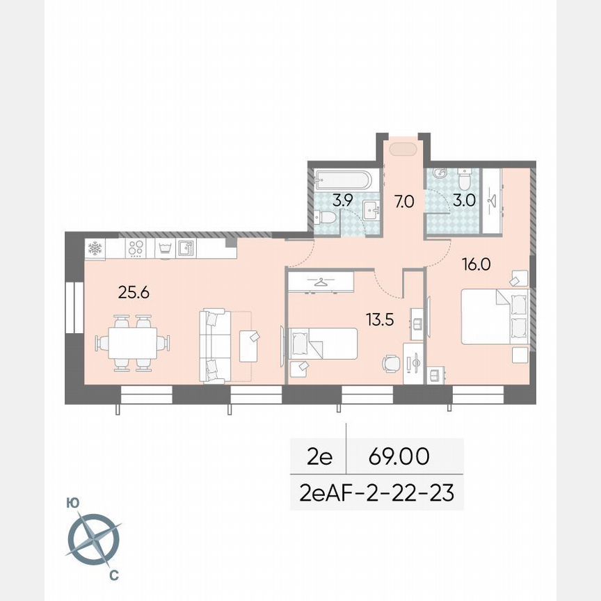 2-к. квартира, 69 м², 23/28 эт.