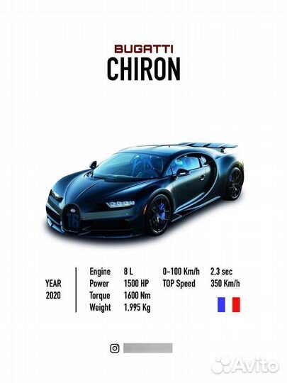 Постер на стену интерьерный Bugatti Chiron