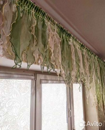 Шторы тюль с асимметричным ламбрекеном