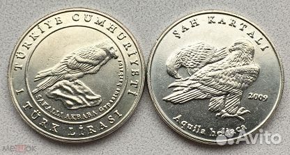 Монета 1 лира, 2009 год, Турция. Орел