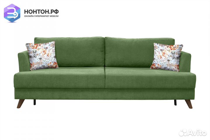 Диван тик-так Дамаск зеленый / коричневые цветы