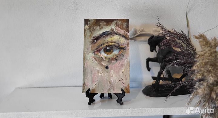 Красивый Глаз картина маслом на картоне 12х20см