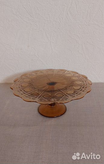 Ваза (тортница) цветное стекло СССР клеймо 1950е