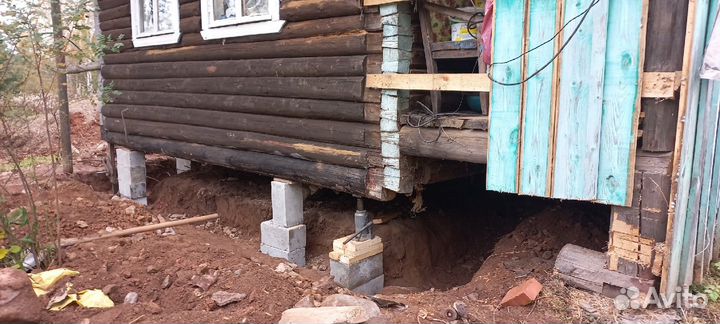 Демонтаж фундамента Подъем дома Замена венцов, лаг