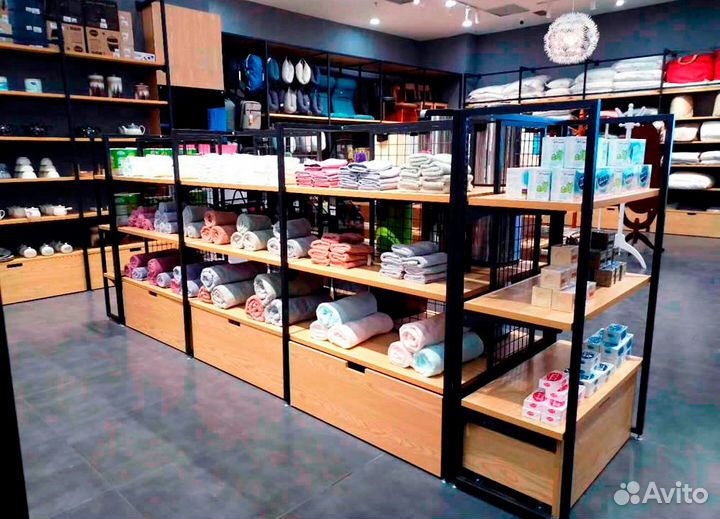 Торговые стеллажи, витрины в стиле лофт на заказ