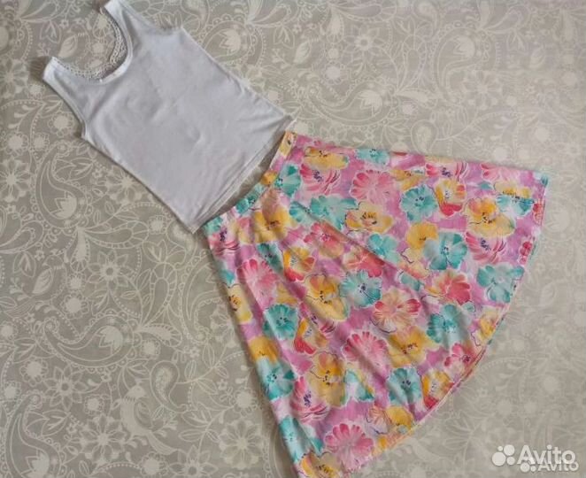 Винтажная юбка с цветочным принтом хлопок