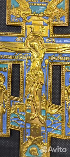 Крест литой с эмалями, старинный